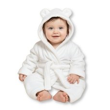 Bis-2020-2345W: Baby Hooded Dressing Gown- WHITE (6-24 Months)